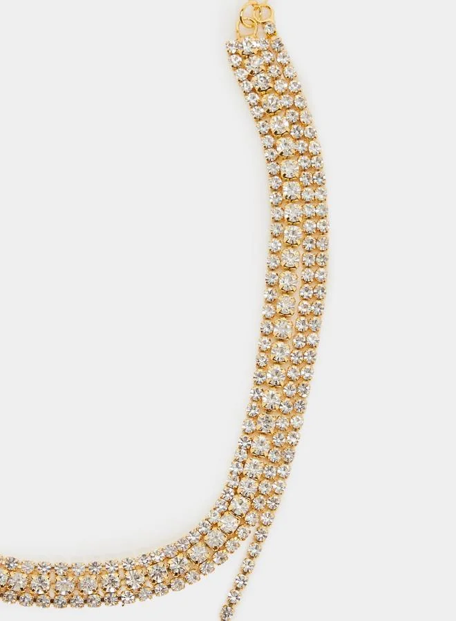 Styli  Gold Rhinestone Y Lariat Necklace for Women | Best Price UAE